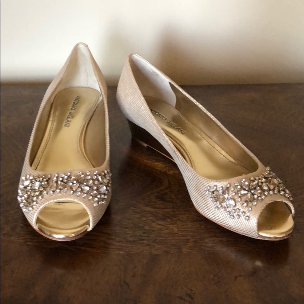 Gold embellished wedges